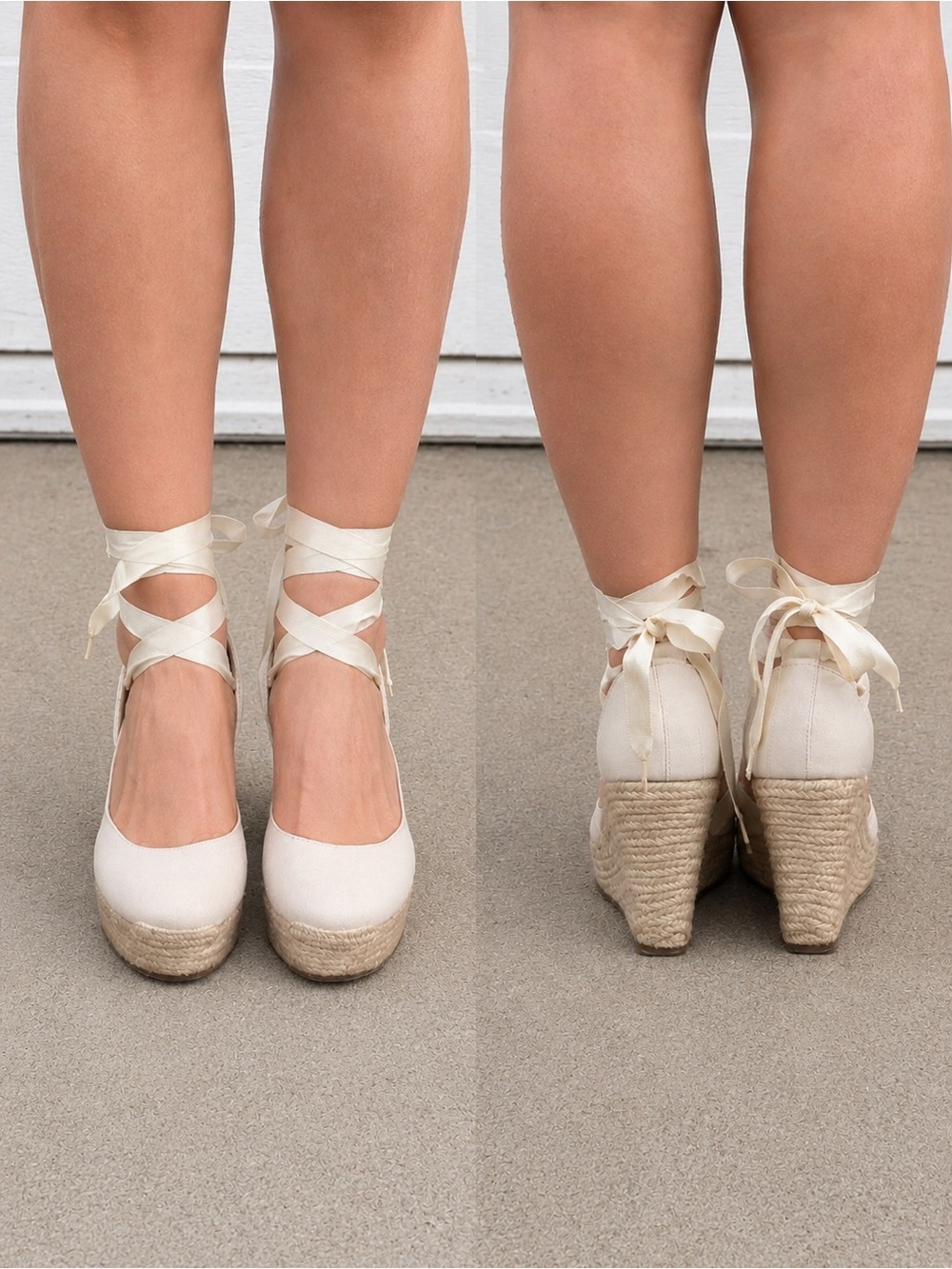 Women's Espadrille Wedge Tie-Up Pumps in Cream